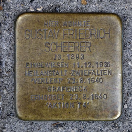Stolperstein dedicated to Gustav Friedrich  Scheerer