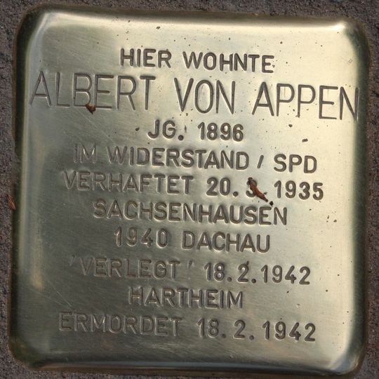 Stolperstein à la mémoire d’Albert von Appen