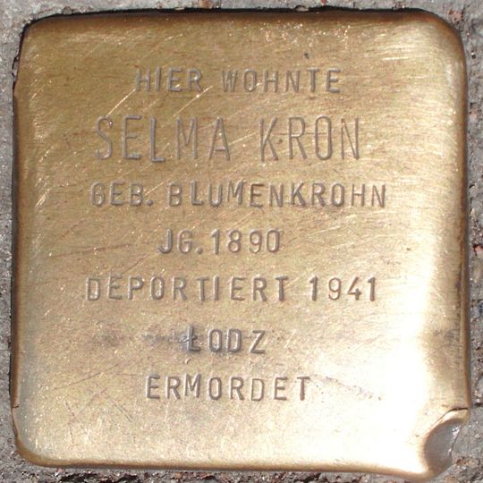 Stolperstein dedicated to Selma Kron