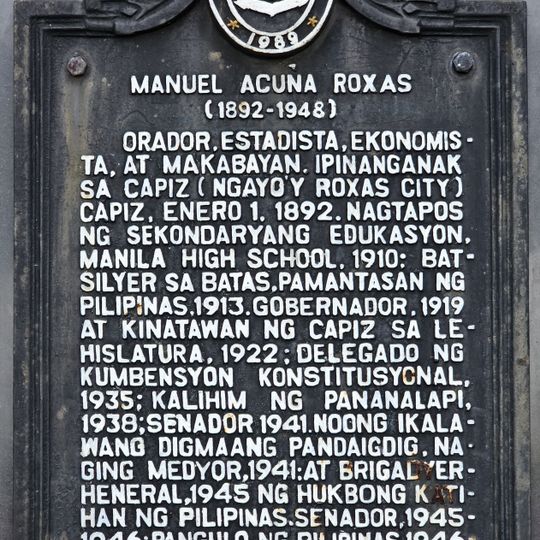 Manuel Acuña Roxas historical marker
