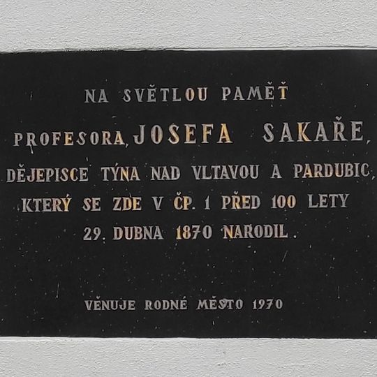 Pamětní deska Josefa Sakaře