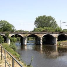 Railway bridge over the Svratka river and Opuštěná street in Brno
