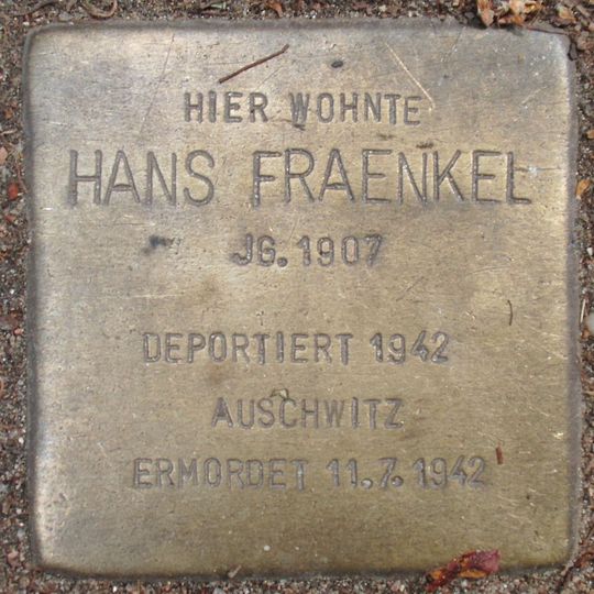 Stolperstein dedicated to Hans Fraenkel