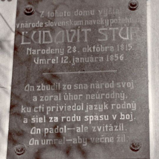 Rodný dom Ľ. Štúra, tabuľa pamätná