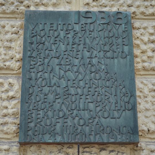 1. vysoká technická škola, tabuľa pamätná