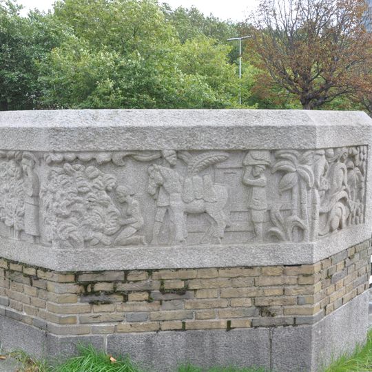 Four relief sculptures: Rice, Tea, Coffee and Sugar