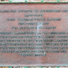 Commemorative plaque for the crash of a Soviet fighter plane at the Stößensee Bridge, Berlin, Germany