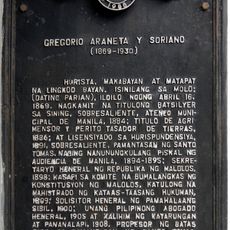 Gregorio Araneta y Soriano historical marker