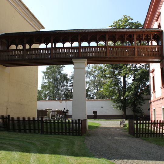 Covered bridge to the Church of Exaltation of the Holy Cross in Kunín Castle
