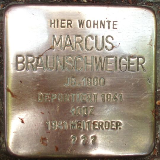 Stolperstein dedicated to Marcus Braunschweiger