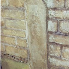 Milestone, stone plaque attached to stone post, Market Street, Whitworth