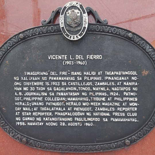 Vicente L. del Fierro historical marker