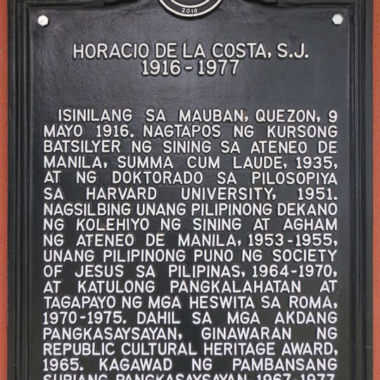 Horacio de la Costa, S.J. historical marker