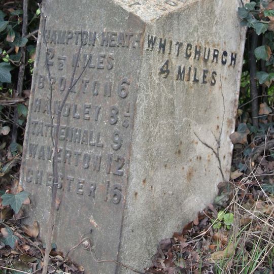 Milepost, N of Bell o' th' Hill, opp. Church of St Chad, Tushingham
