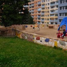 Mosaic wall of playground at Bronzová