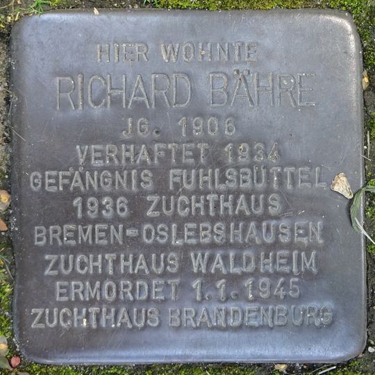 Stolperstein en memoria de Richard Bähre