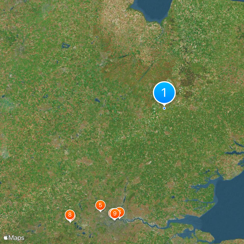 Wschodnia Anglia Mapa