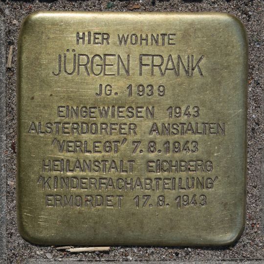 Stolperstein dedicated to Jürgen Frank