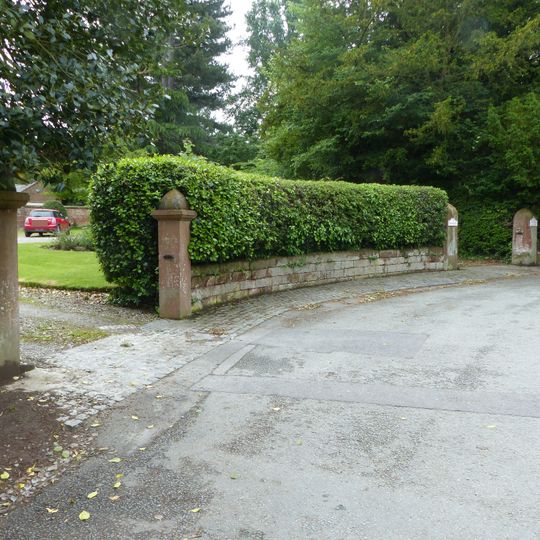 Garden walls, gateposts and gates along Church Road to Riverside and Coach-House