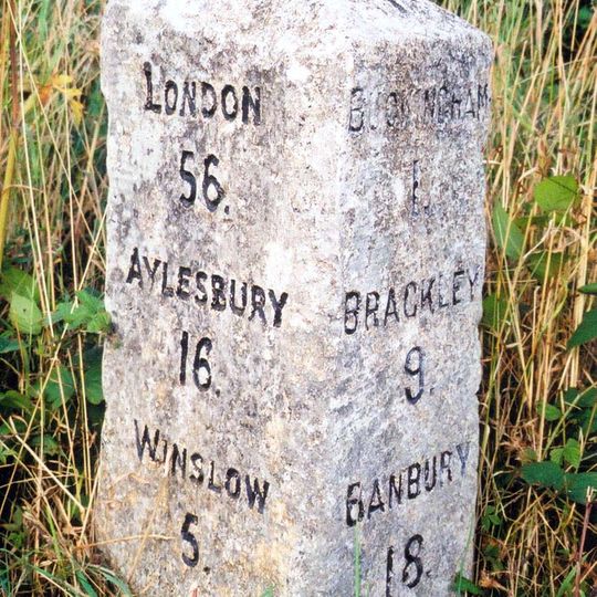 Milestone, London Road; Tesco's roundabout, S of Buckingham by-pass