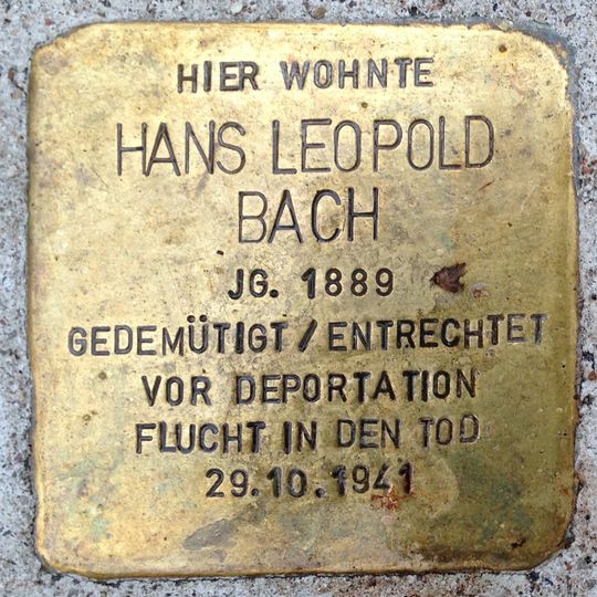 Stolperstein dedicated to Hans Leopold Bach