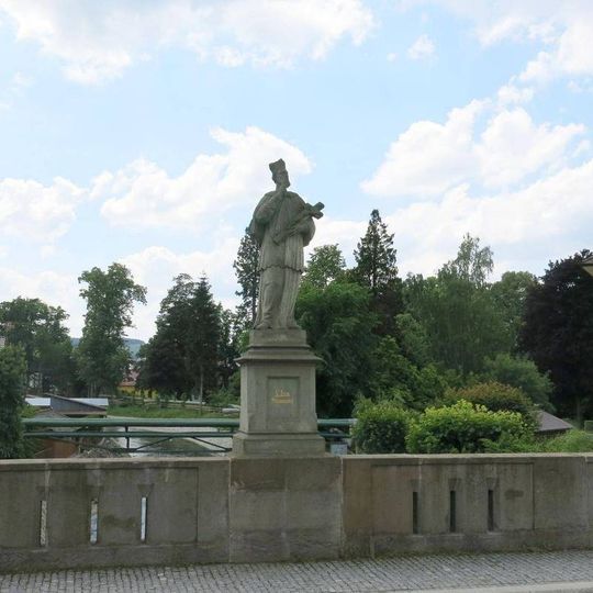 Statue of Saint John of Nepomuk on the stone bridge in Vamberk