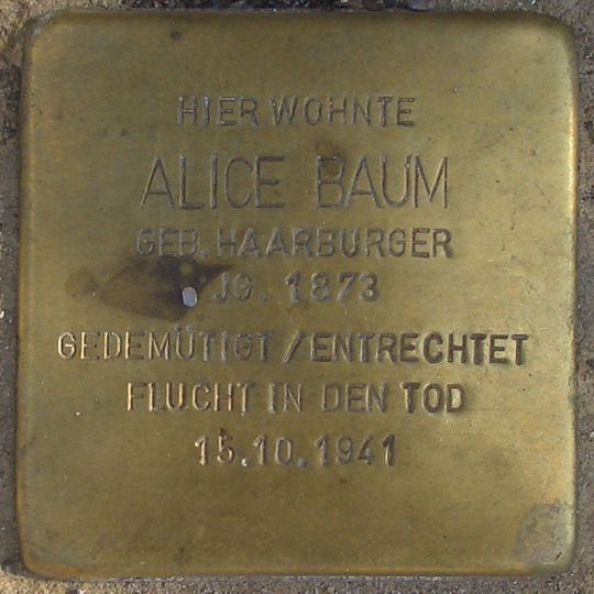 Stolperstein dedicated to Alice Baum