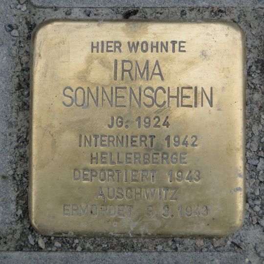 Stolperstein dedicated to Irma Sonnenschein