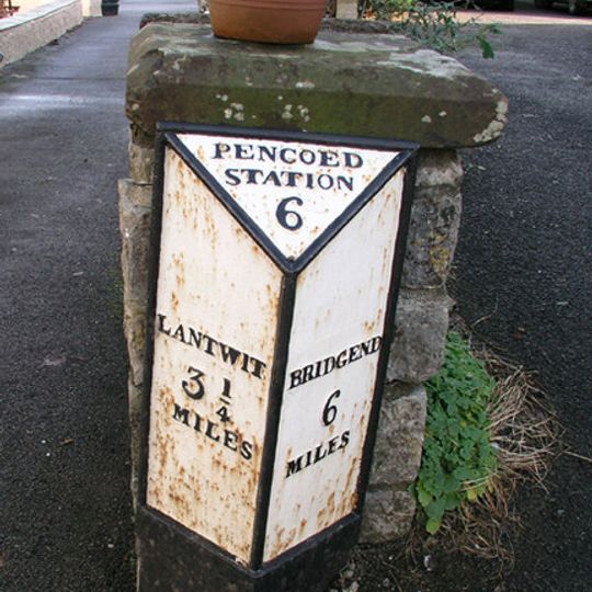 Milepost at The Carne Arms Ph, B4268 , Llysworney