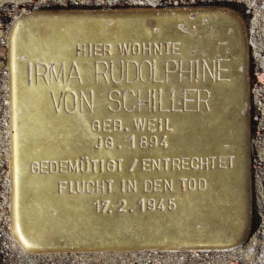 Stolperstein dedicated to Irma Rudolphine von Schiller