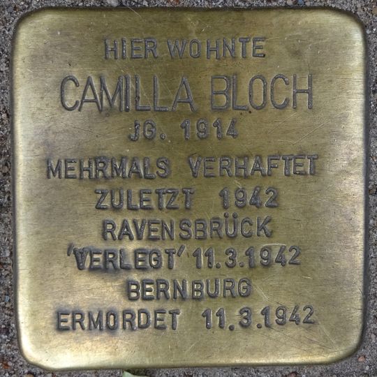Stolperstein dedicated to Camilla Bloch