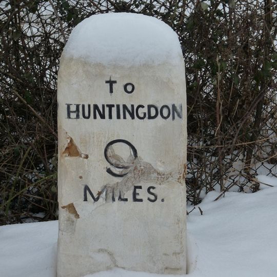 Milestone, on slip road to Leighton Bromswold and entrance to Catworth Gorse