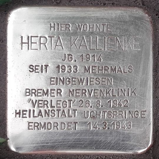 Stolperstein en memoria de Herta Kallienke