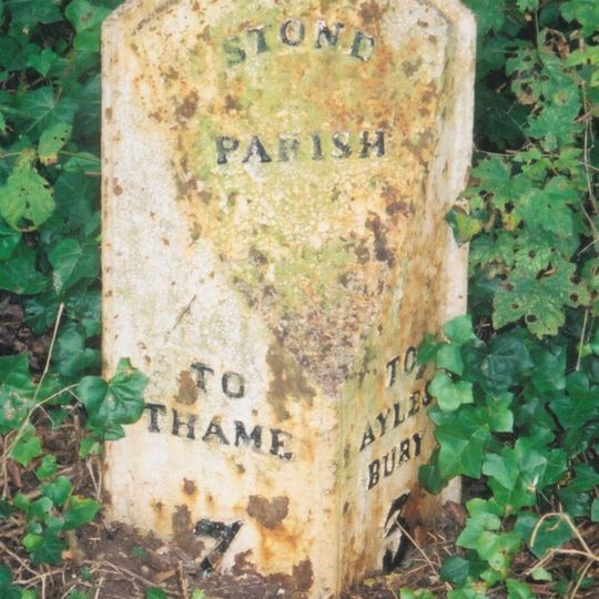 Milepost, Oxford Road; Stone village, opp. No. 82, just E of The Glebe
