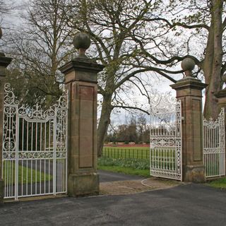 Gatepiers and gates circa 20 yards north east of The Old Stable Block, Peover Hall