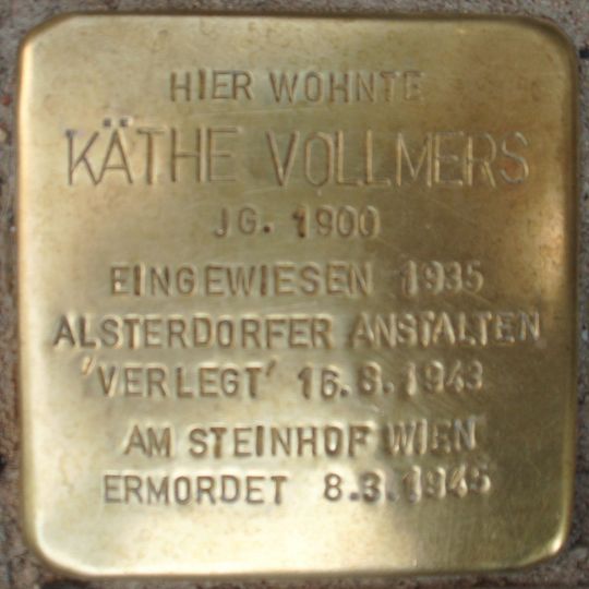 Stolperstein dedicated to Käthe Vollmers