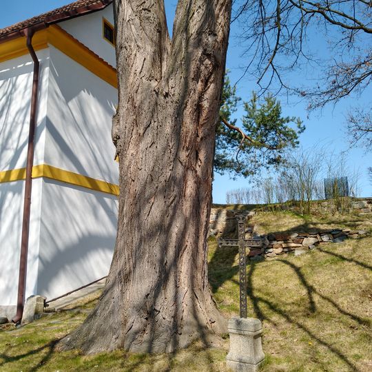 Kříž pod lípou u rybníka