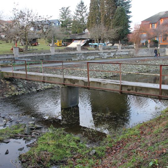 Footbridge over the Konopišťský potok nearby the railway bridge in Poříčí nad Sázavou