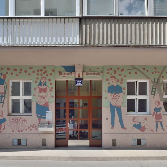 Wandrelief "Apfelernte", Schelleingasse 22, Vienna