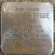 Stolperstein en memoria de Johannes Prigge