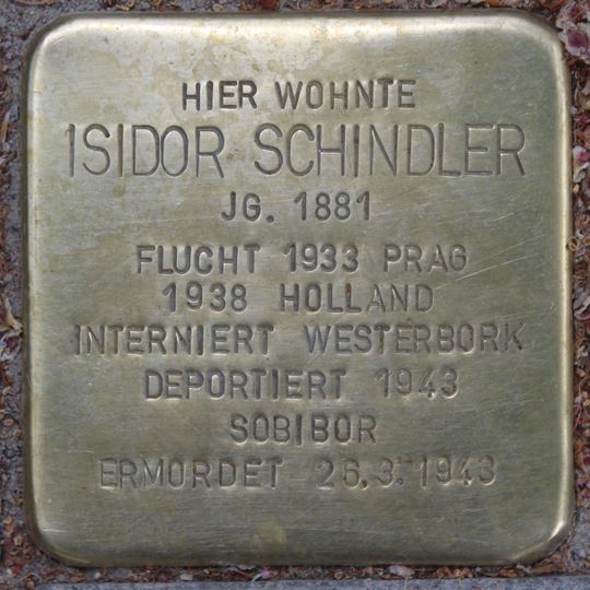Stolperstein dedicated to Isidor Schindler