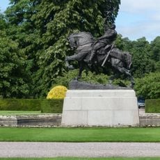 Retaining walls to pond containing equestrian statue of Hugh Lupus