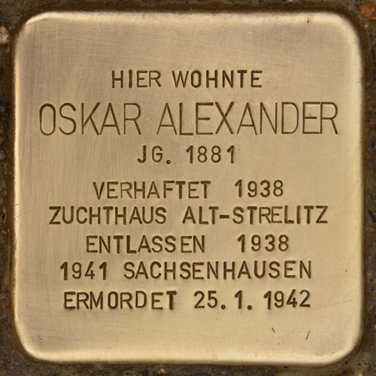 Stolperstein dedicated to Oskar Alexander