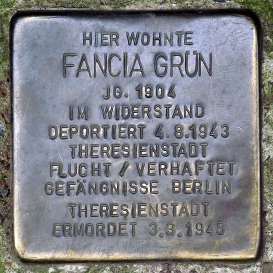 Stolperstein dedicated to Fancia Grün