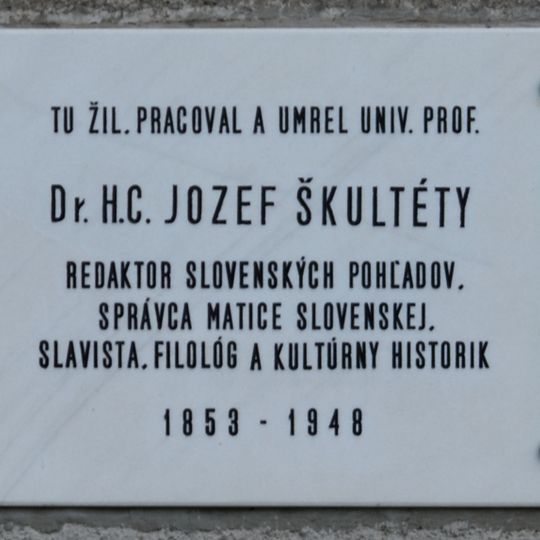 Pôsobisko J. Škultétyho, tabuľa pamätná