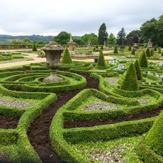 Double terrace to south front of Harewood House including retaining walls and steps, flower bed surrounds, fountains, garden ornaments and sculptures