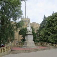 Railings, Piers, Lampholders And Statue At East End Of Cathedral Churchyard