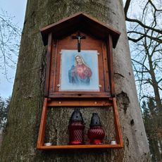 Obrázek na stromu u silnice severozápadně hájovny Vlastec