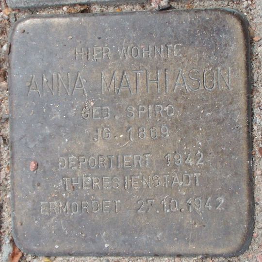 Stolperstein dedicated to Anna Mathiason
