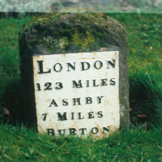 Milestone, Ashby Road East; outside No. 25, adj County Boundary